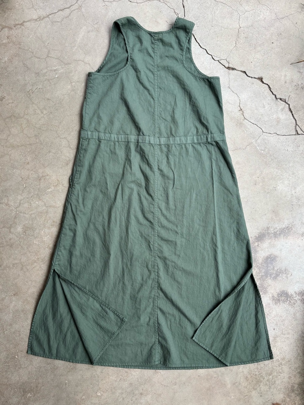 100% Organic Cotton Eileen Fisher Olive Green Tank Dress Pockets Size S/P - Picture 2 of 5